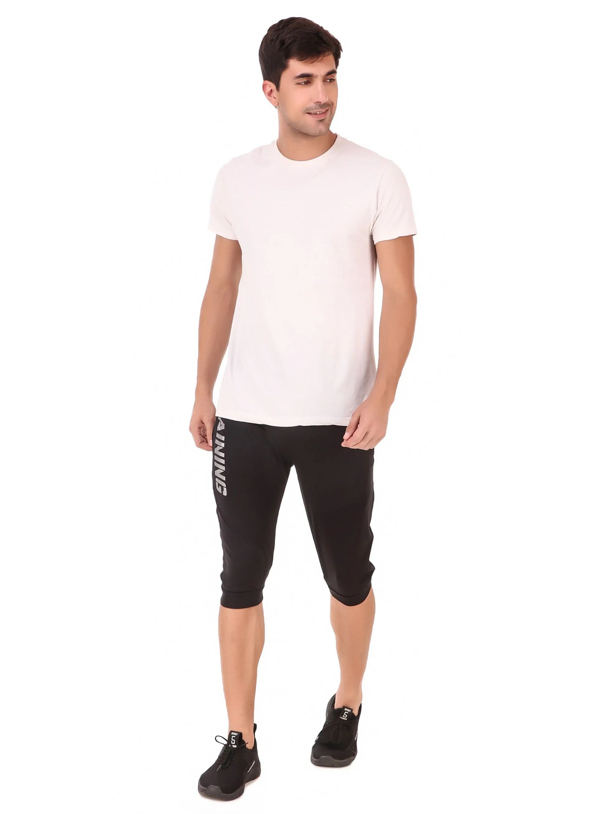 Men's Stretchable Lycra 3/4th Capri with 2 Zippered Pockets for Gym, Yoga, Workout and Casual Wear