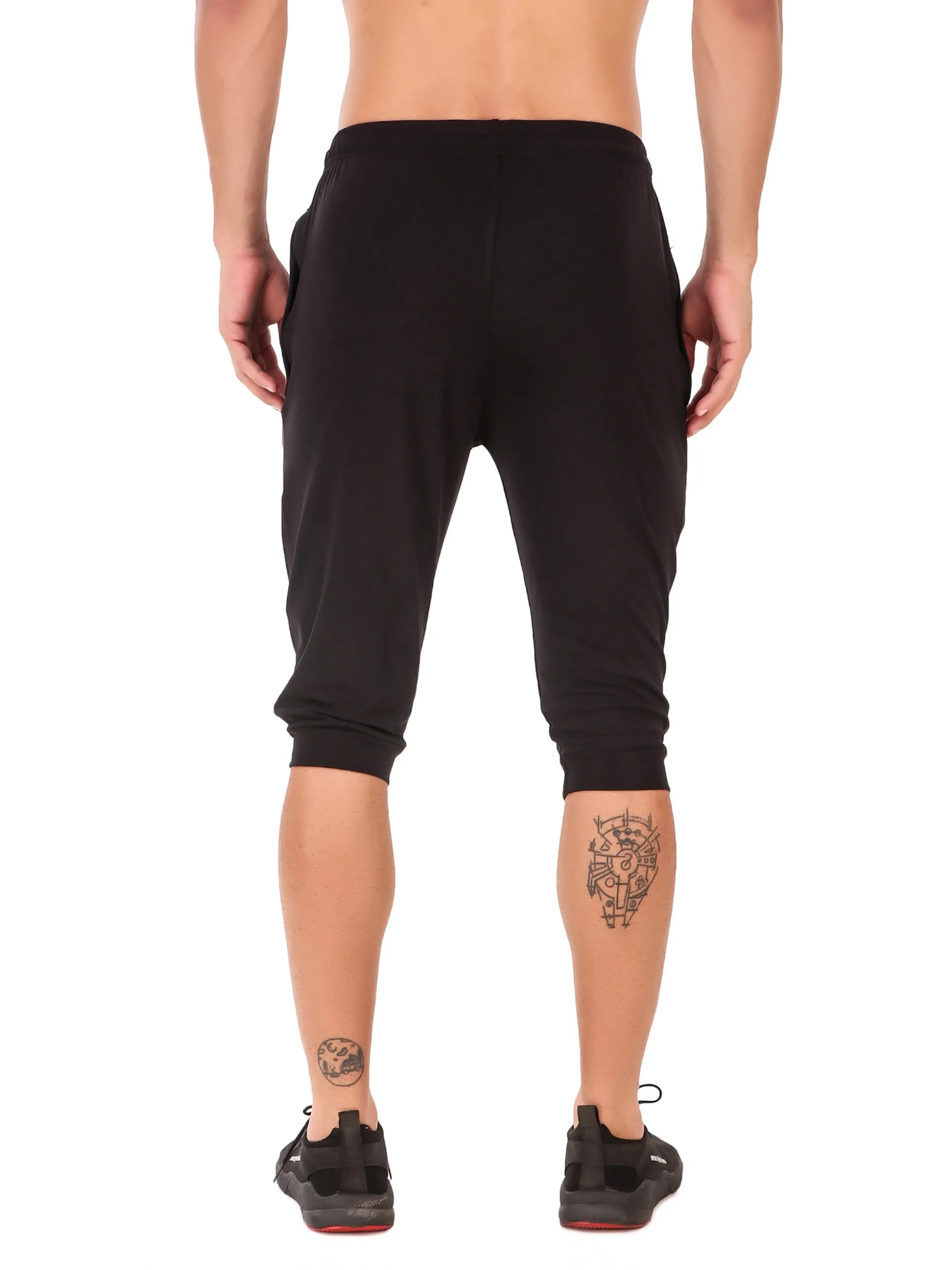 Men's Stretchable Lycra 3/4th Capri with 2 Zippered Pockets for Gym, Yoga, Workout and Casual Wear