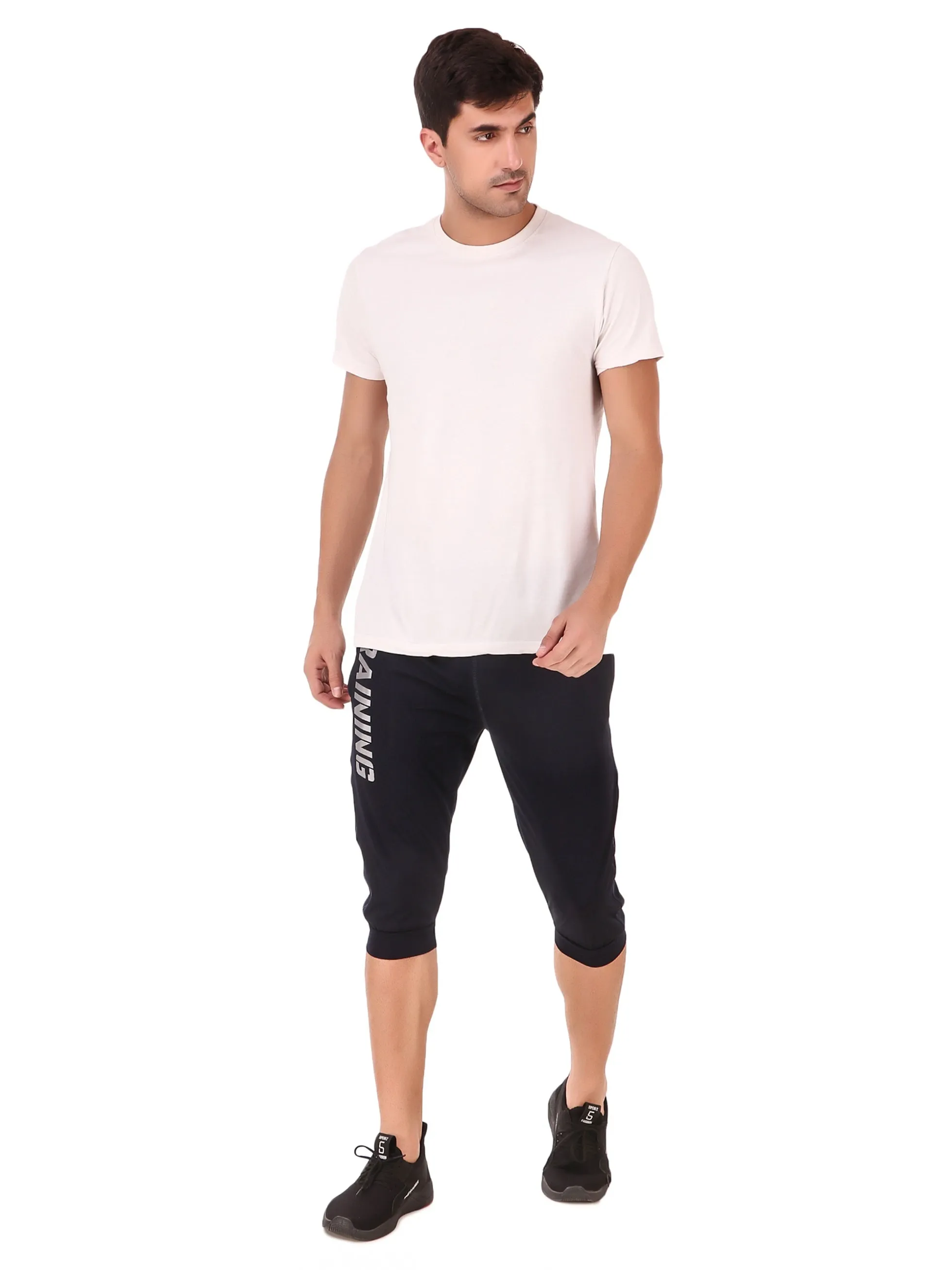 Men's Stretchable Lycra 3/4th Capri with 2 Zippered Pockets for Gym, Yoga, Workout and Casual Wear