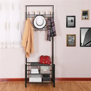 Metal Clothes Rack with Shoes Storage Shelves