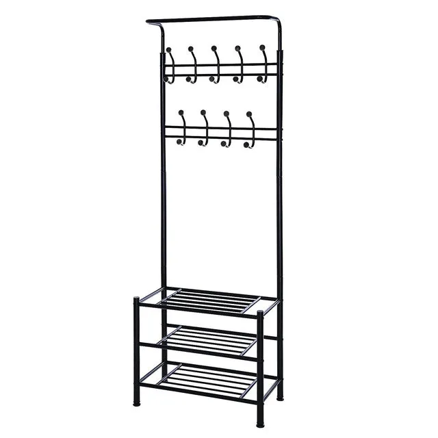 Metal Clothes Rack with Shoes Storage Shelves