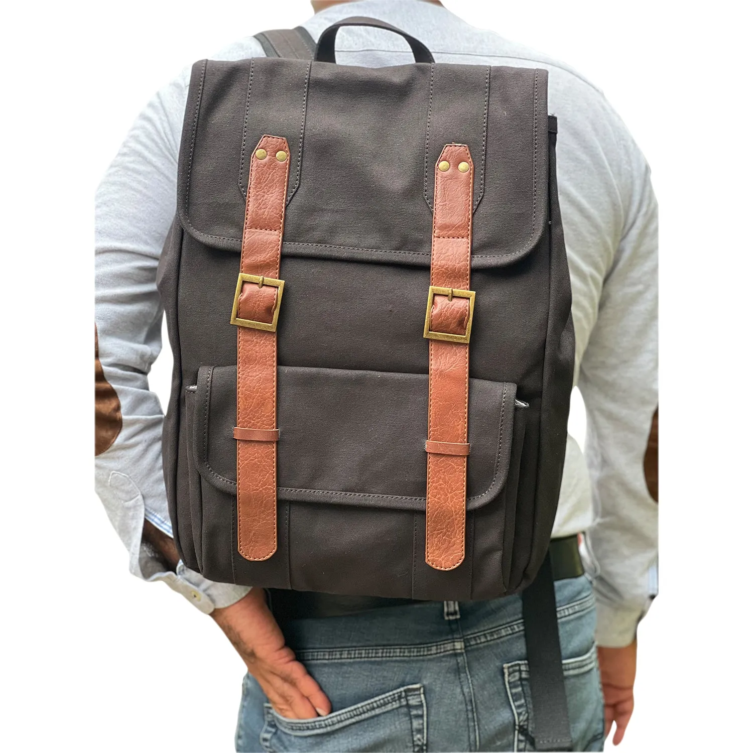 Mona B upcycled canvas back pack for office | school and college with upto 14” laptop/ Mac Book/ tablet: Parker