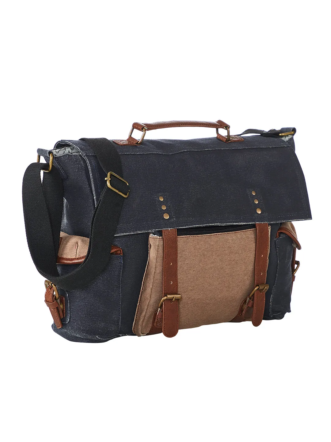 Mona B Upcycled Canvas Messenger Crossbody Laptop Bag for Upto 14" Laptop/Mac Book/Tablet with Stylish Design for Men and Women: Navy