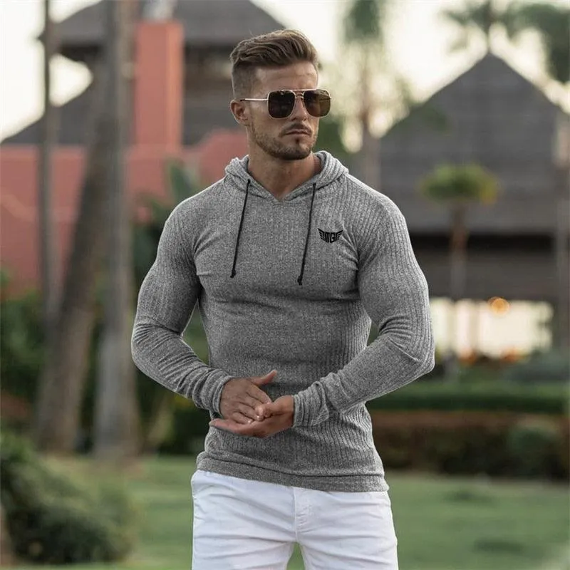 New Fashion Knitted Hooded T-shirt -Men Pit Stripe Slim Fit Thin Sweaters -Mens Long Sleeve Pullovers (TM5)(CC1)(1U100)(TM7)(1U101)(1U100)