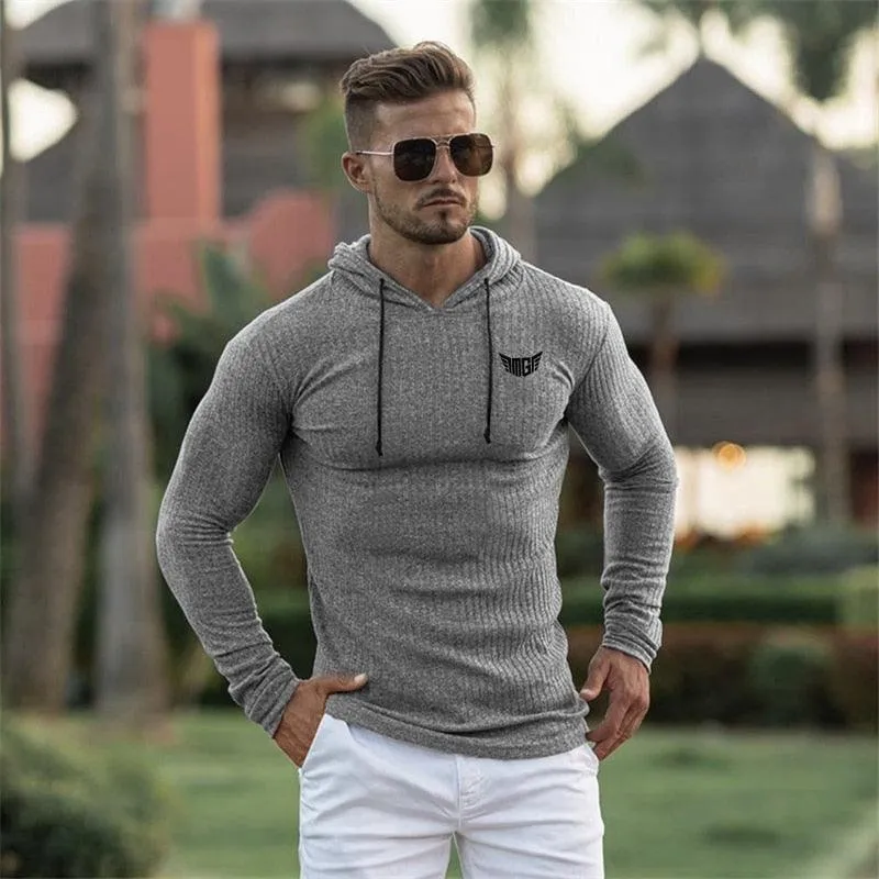 New Fashion Knitted Hooded T-shirt -Men Pit Stripe Slim Fit Thin Sweaters -Mens Long Sleeve Pullovers (TM5)(CC1)(1U100)(TM7)(1U101)(1U100)