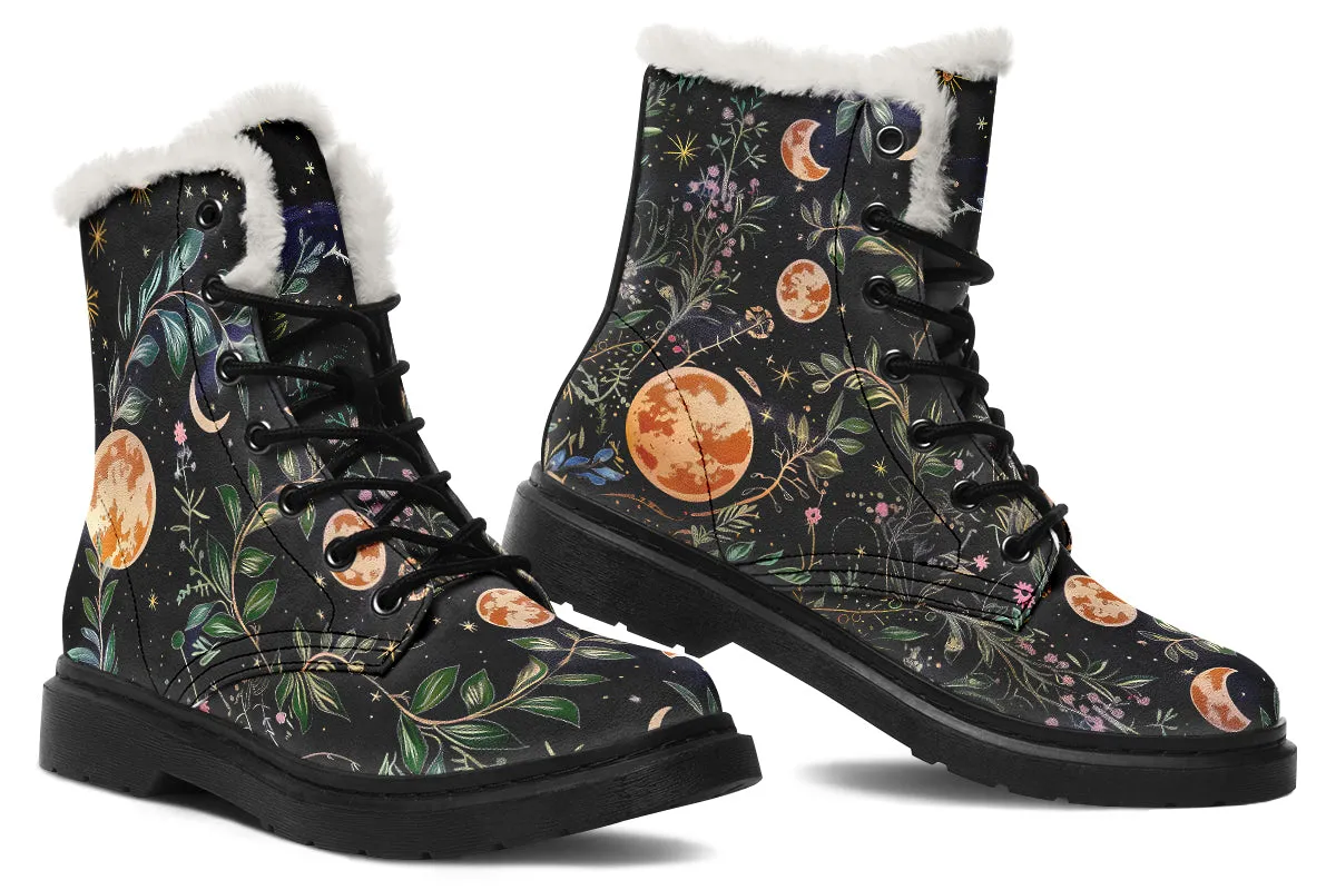 Night Blossom Winter Boots - Warm Micro-Suede Doc-Style Boots Lined with Vegan Wool