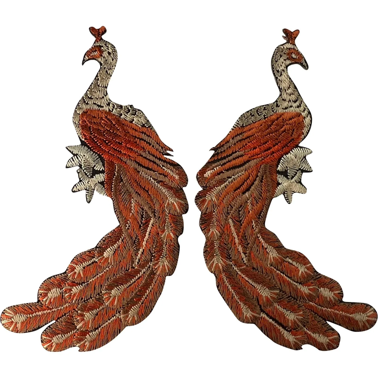 Pair of Peacock Patches Iron Sew On Clothes Bag Dress Blouse Embroidered Badges