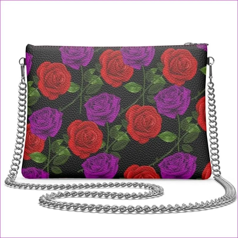 Red Rose Purp Designer Authentic Leather Crossbody Bag With Chain