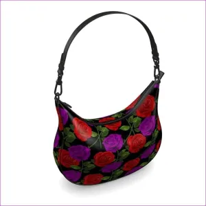 Red Rose Purp Luxury Authentic Leather Curve Hobo Bag