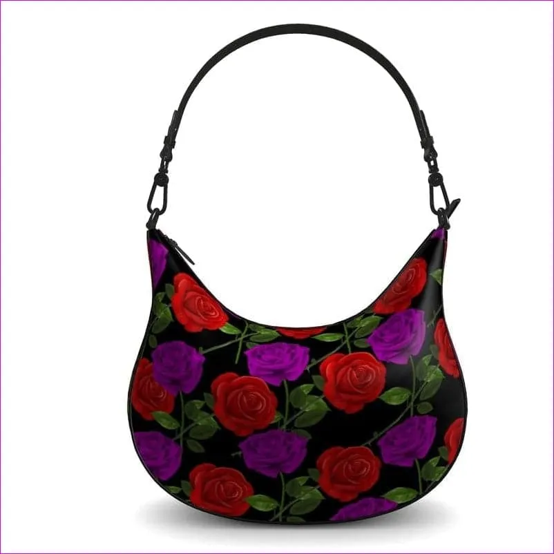 Red Rose Purp Luxury Authentic Leather Curve Hobo Bag