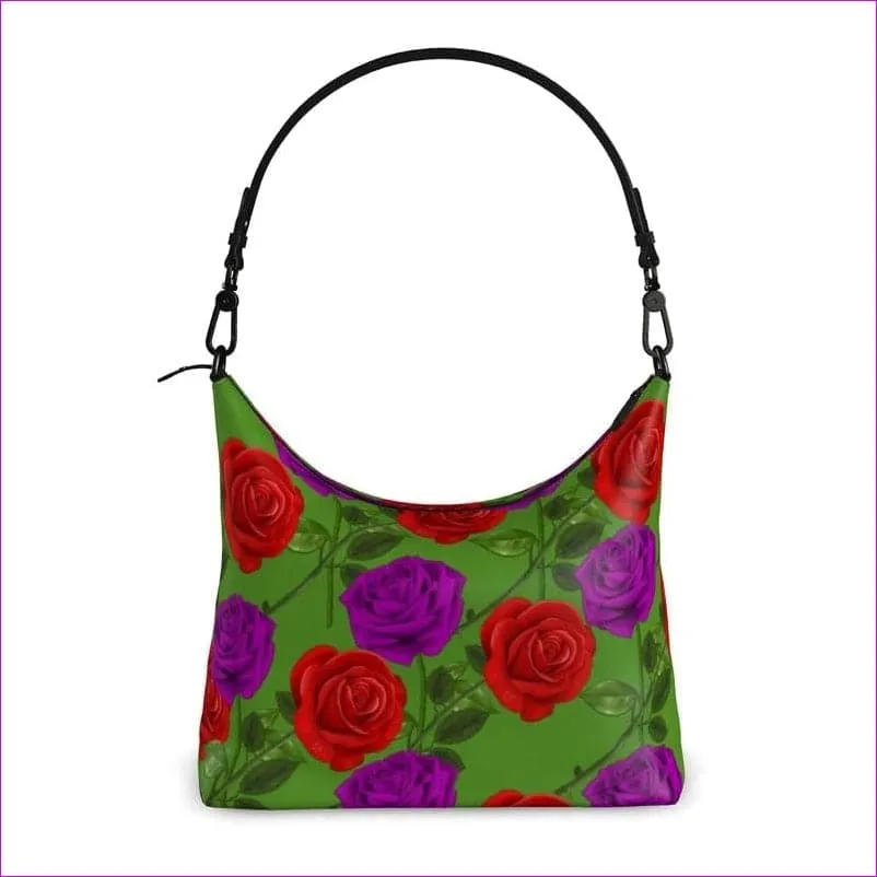 Red Rose Purp Luxury Designer Leather Square Hobo Bag