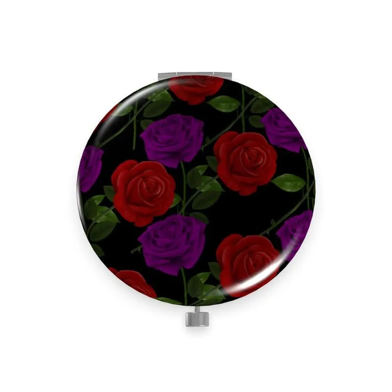 Red Rose Purp Metal Compact Mirror