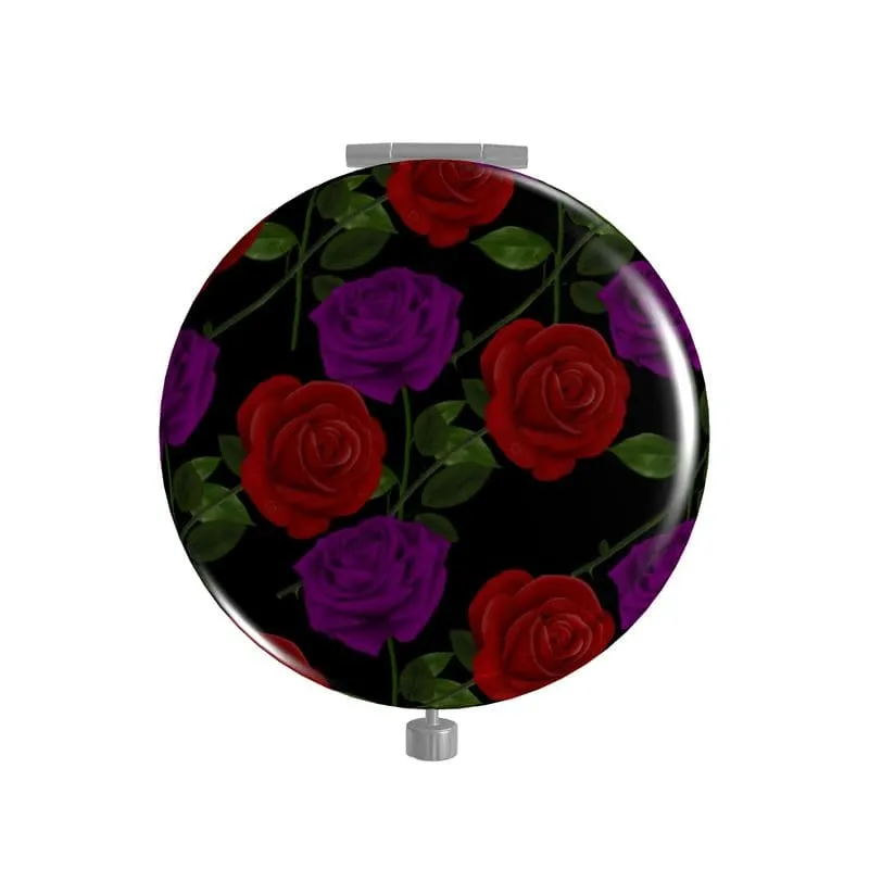 Red Rose Purp Metal Compact Mirror