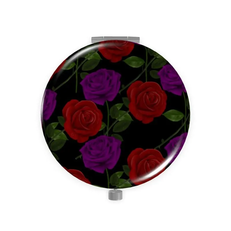 Red Rose Purp Metal Compact Mirror