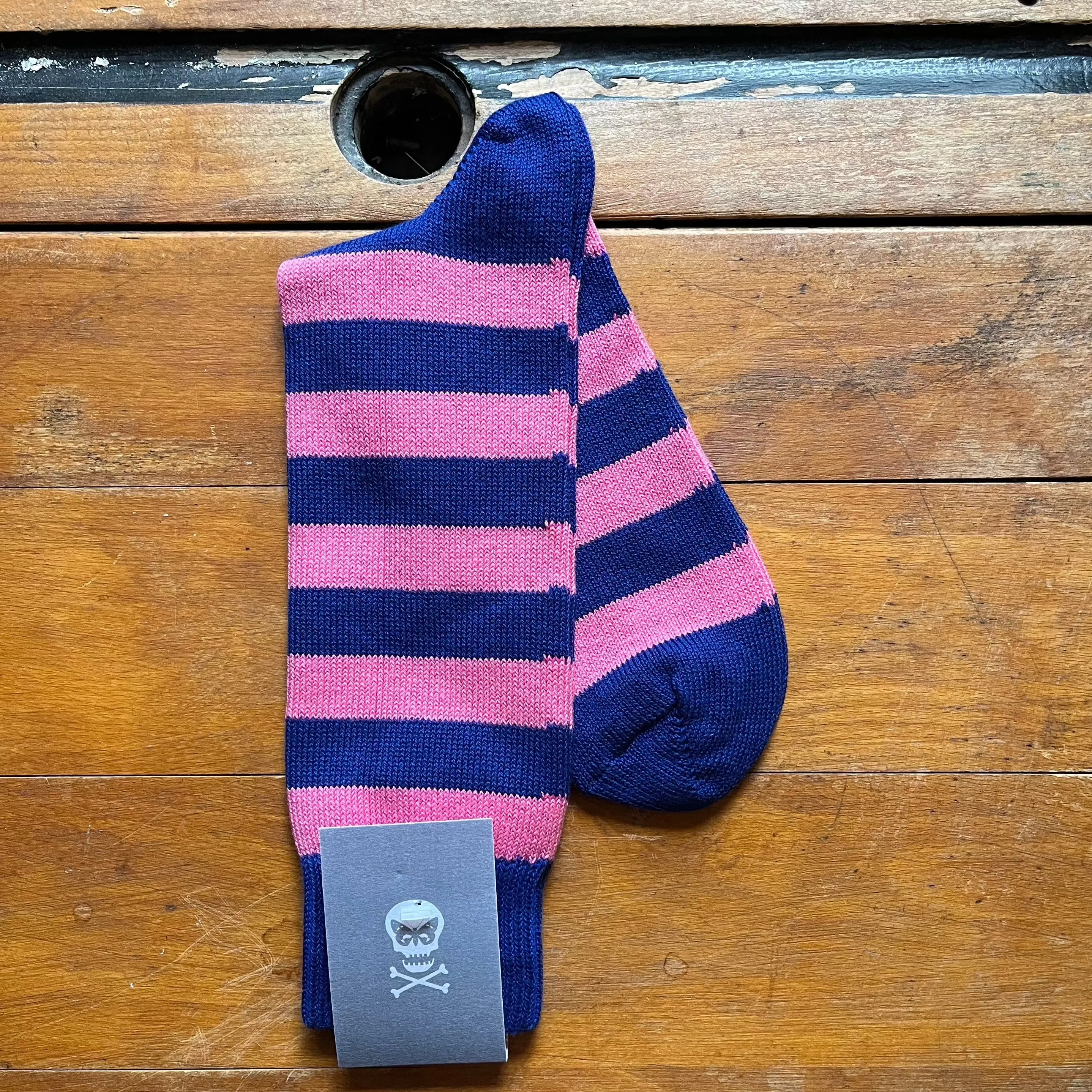 Regent - Cotton Socks - Hoops - Navy & Pink