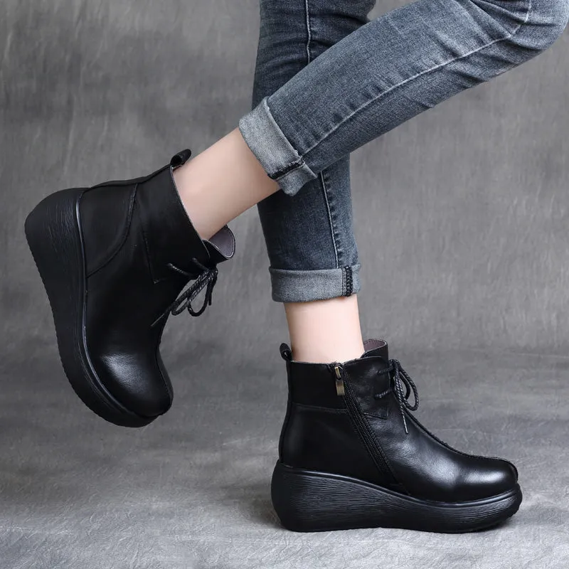 Retro Leather Waterproof Platform Women's Boots