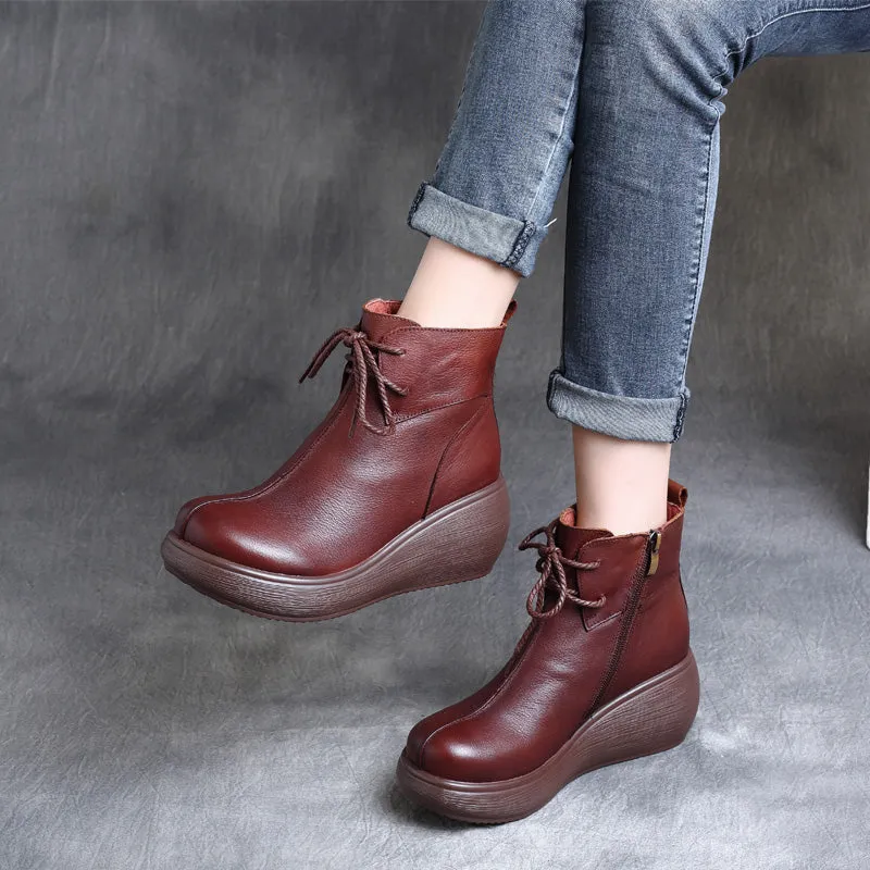 Retro Leather Waterproof Platform Women's Boots