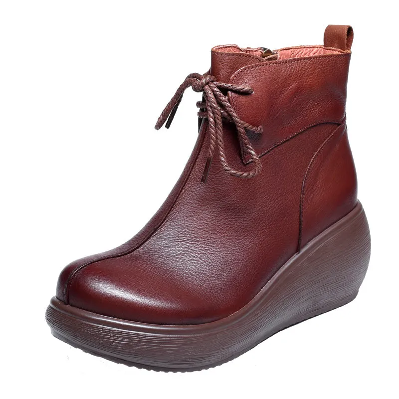 Retro Leather Waterproof Platform Women's Boots