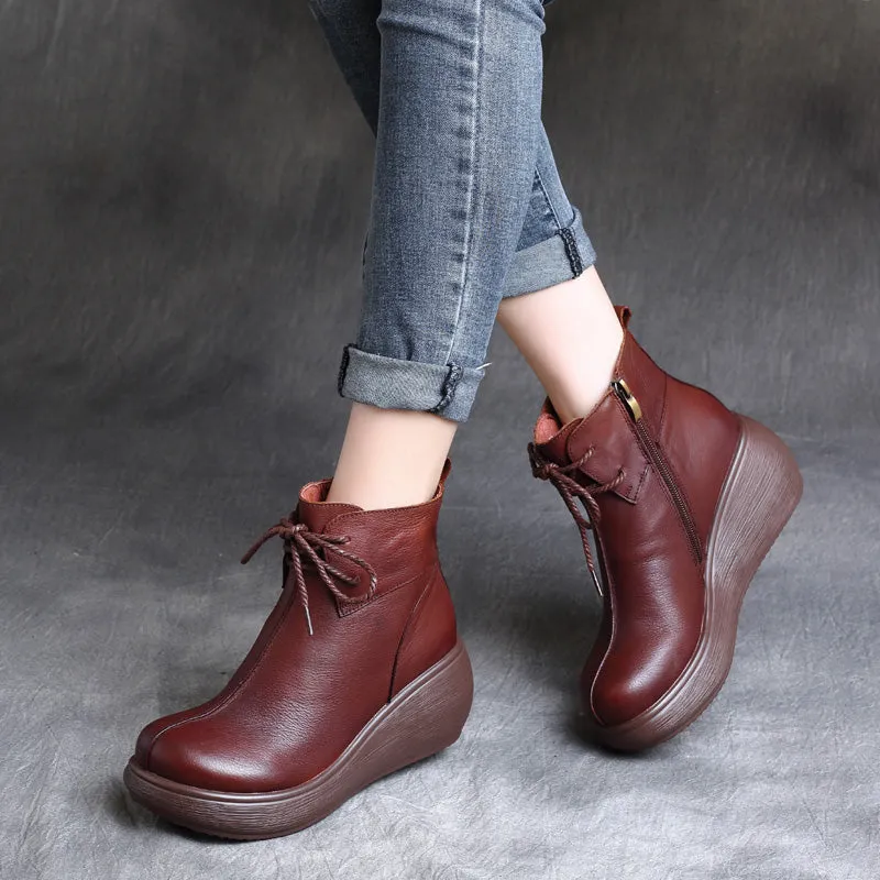 Retro Leather Waterproof Platform Women's Boots