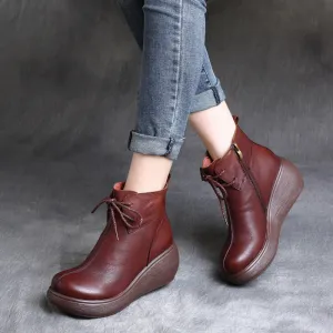 Retro Leather Waterproof Platform Women's Boots