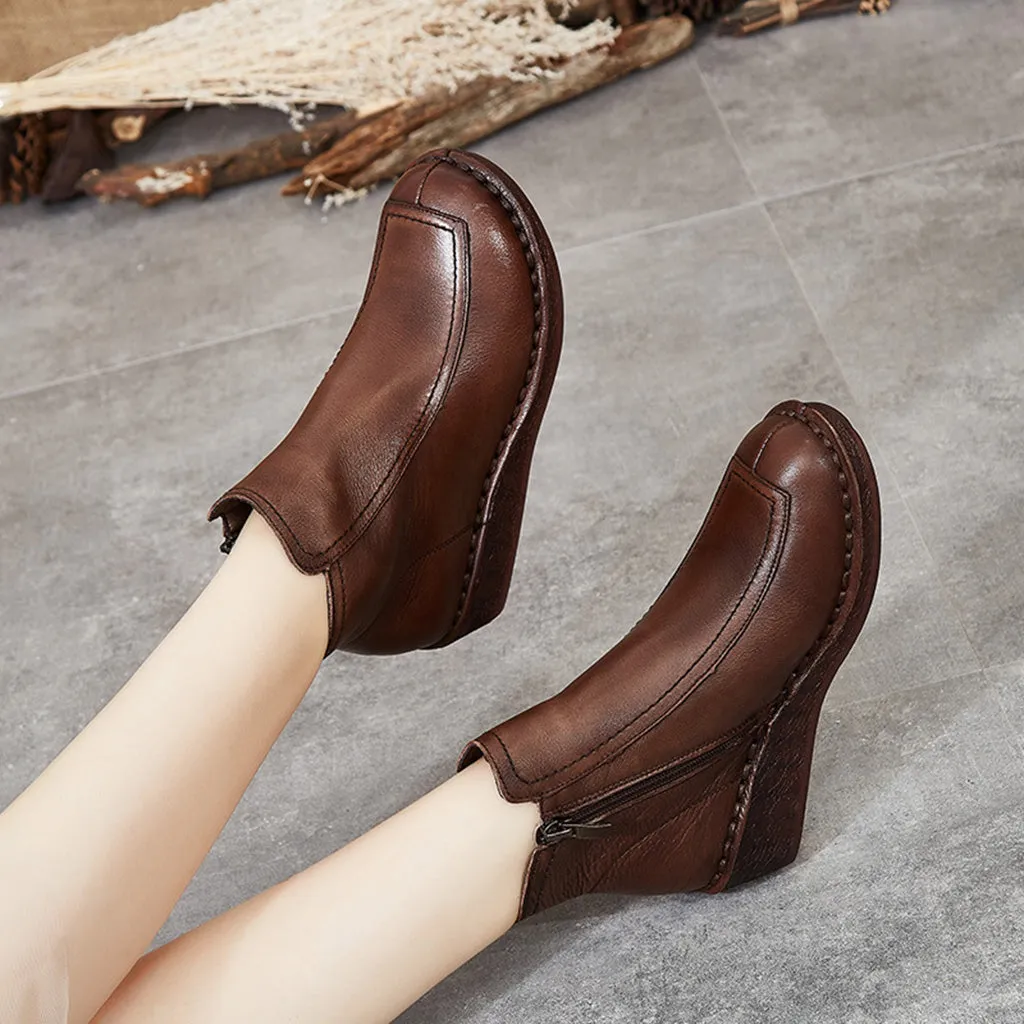 Retro Literary Handmade Leather Short Boots | Gift Shoes