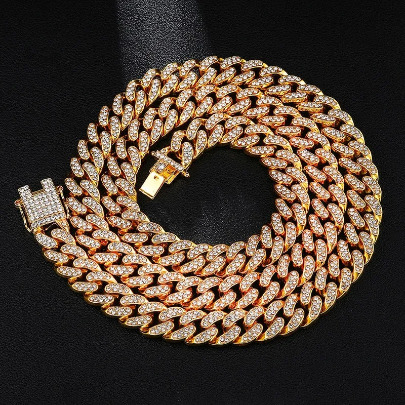 Rhinestones 1Set 13MM Gold Silver Rapper Necklaces Men Jewellery