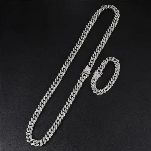 Rhinestones 1Set 13MM Gold Silver Rapper Necklaces Men Jewellery