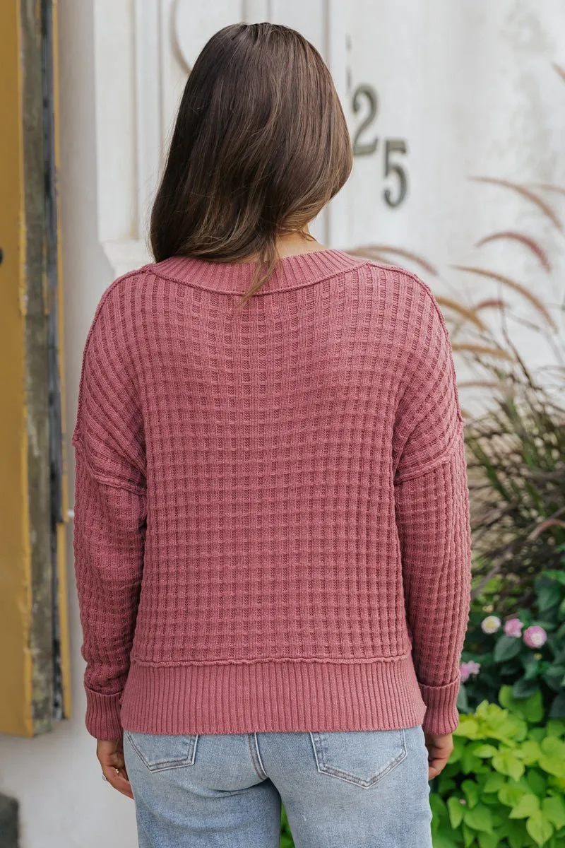 Ruby Crew Neck Waffle Knit Sweater - DOORBUSTER