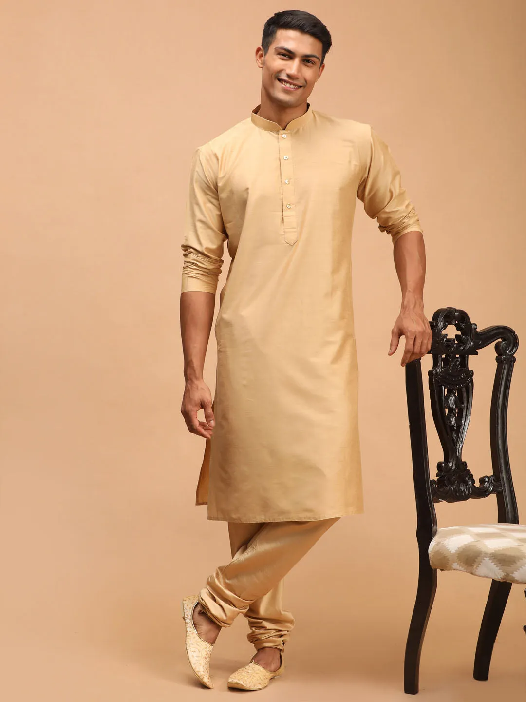 SHRESTHA By VASTRAMAY Men's Rose Gold Viscose Kurta