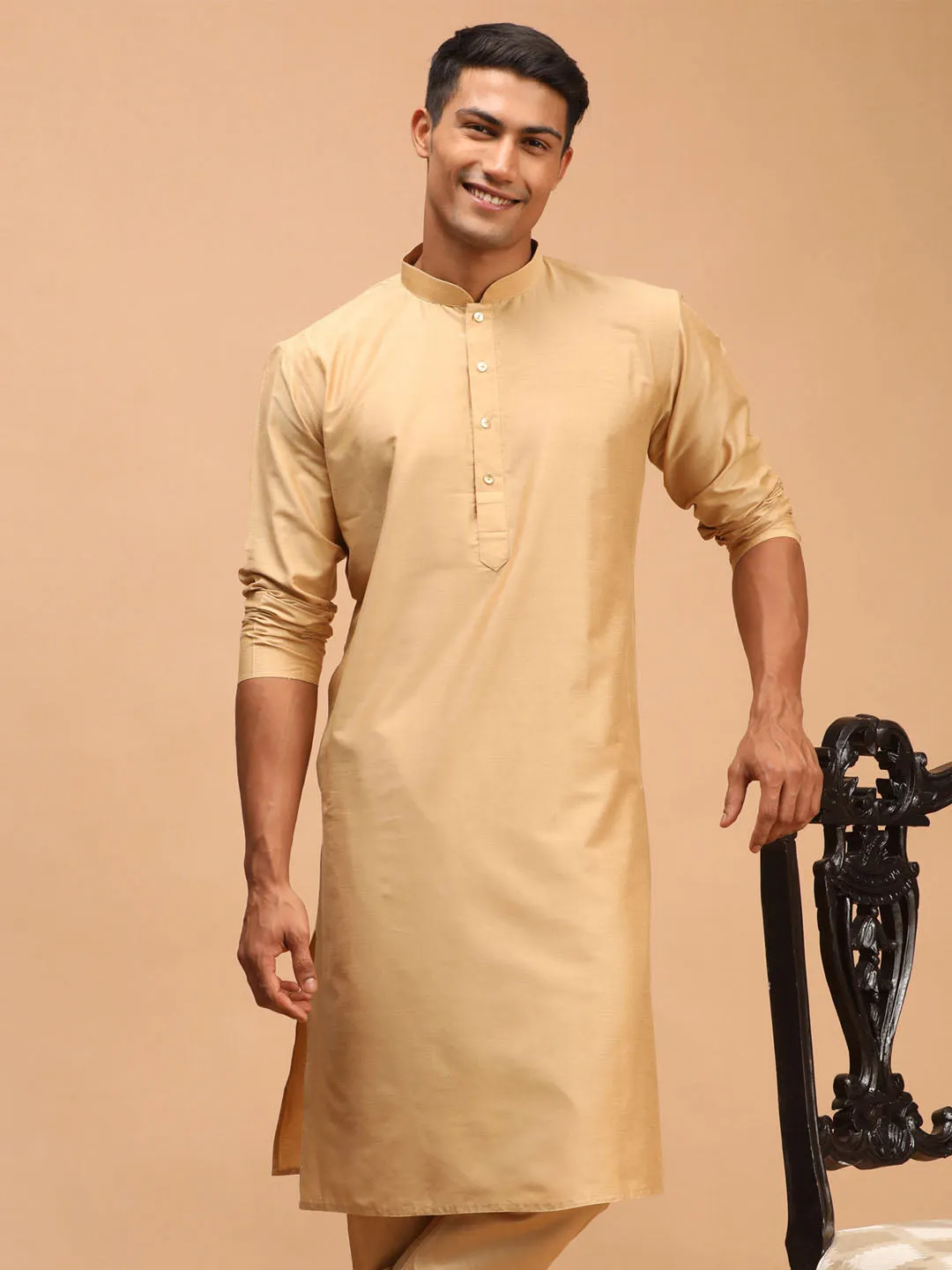 SHRESTHA By VASTRAMAY Men's Rose Gold Viscose Kurta