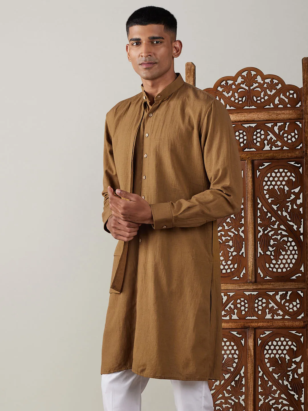 SHVAAS By VASTRAMAY Men's Coffee Cotton Cool Dyable Kurta