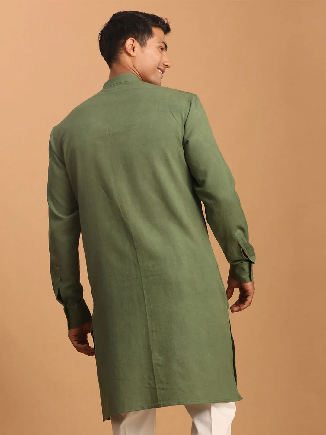 SHVAAS By VASTRAMAY Men's Green Cotton Cool Dyable Kurta