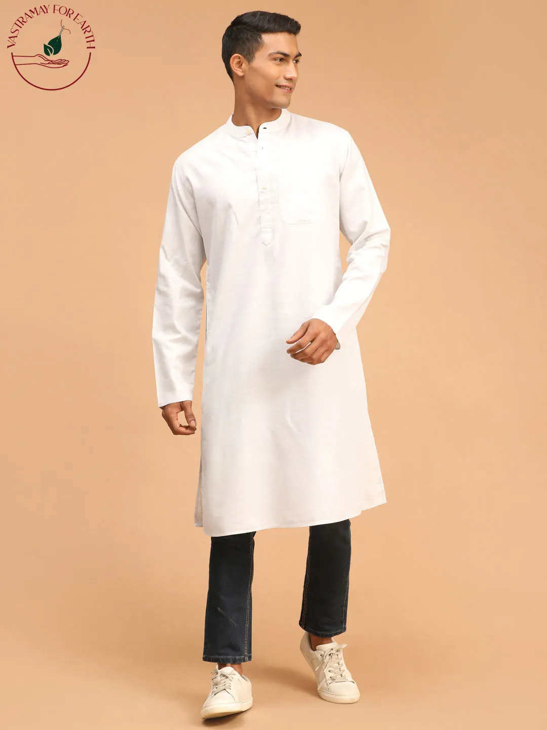 SHVAAS By VASTRAMAY Men's Grey Organic Cotton Kurta