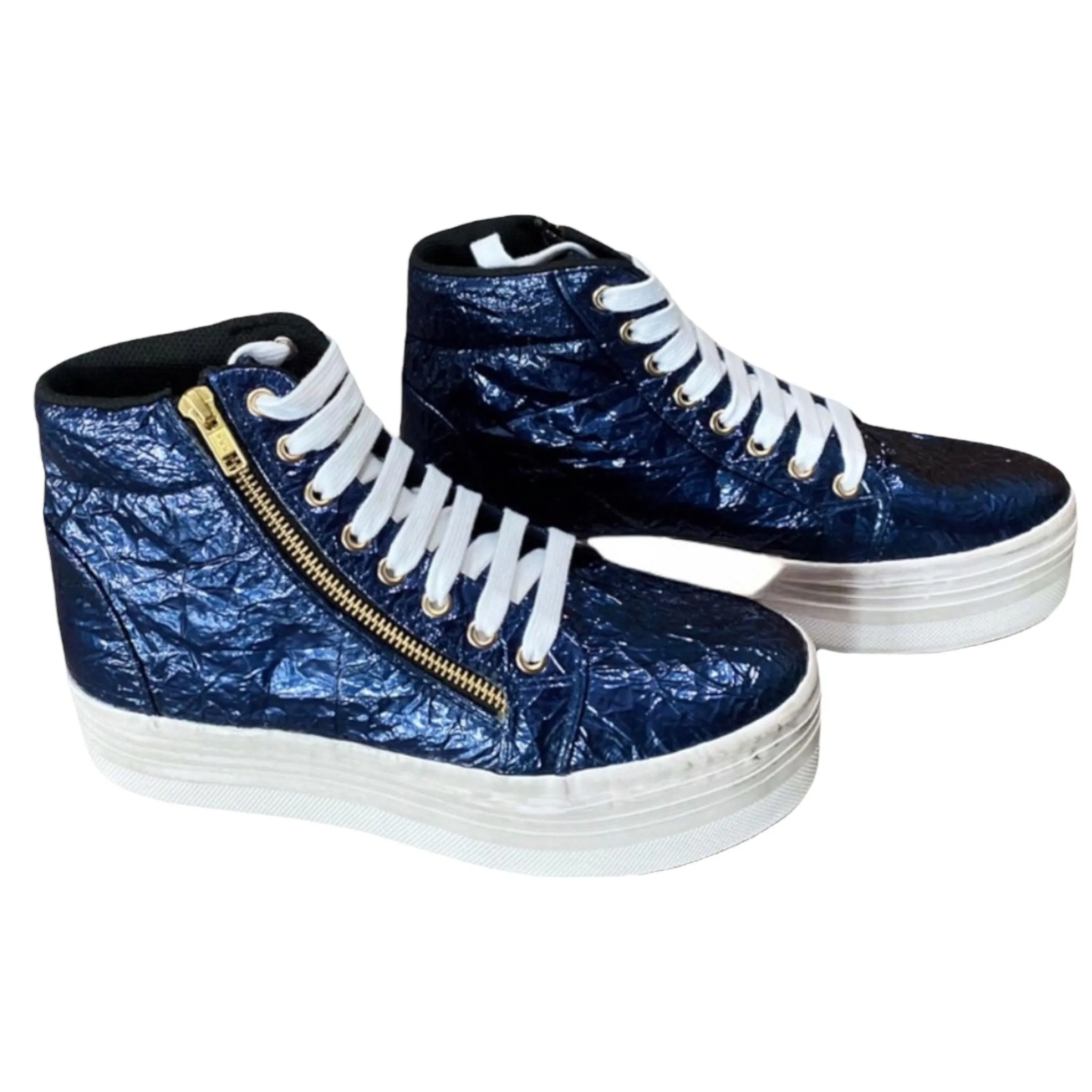 Sky-High Metallic Blue Platform Sneakers