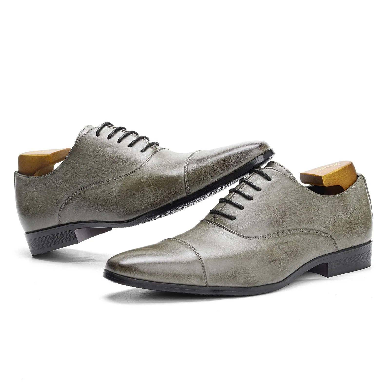 Solid Grey Lace-Up Oxfords Shoes