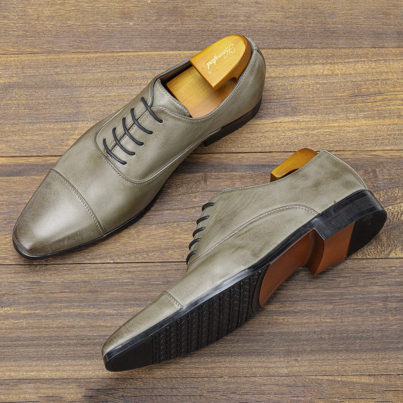 Solid Grey Lace-Up Oxfords Shoes