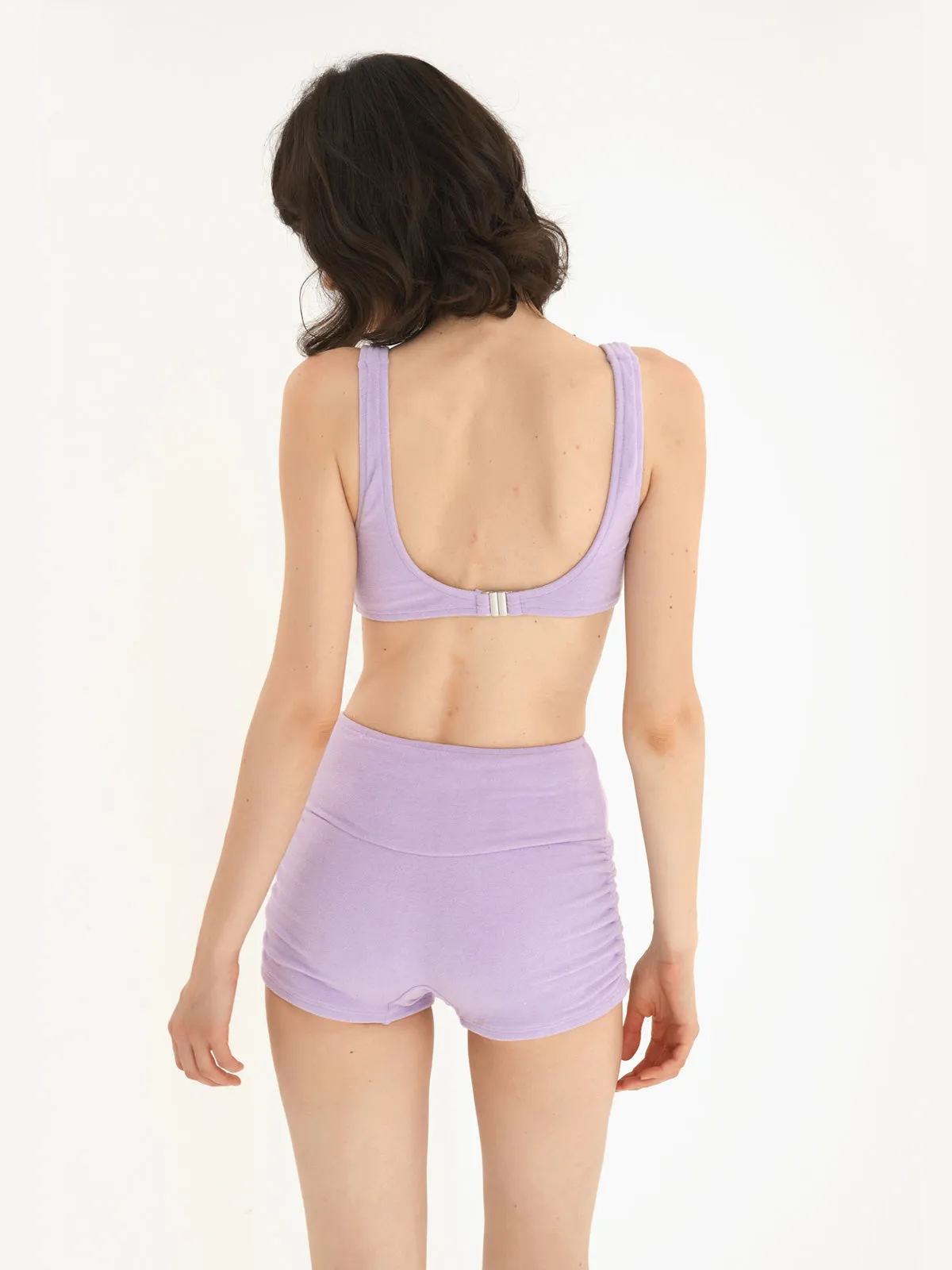 Solid U-neck Top with High Waisted Boyleg Swimwear