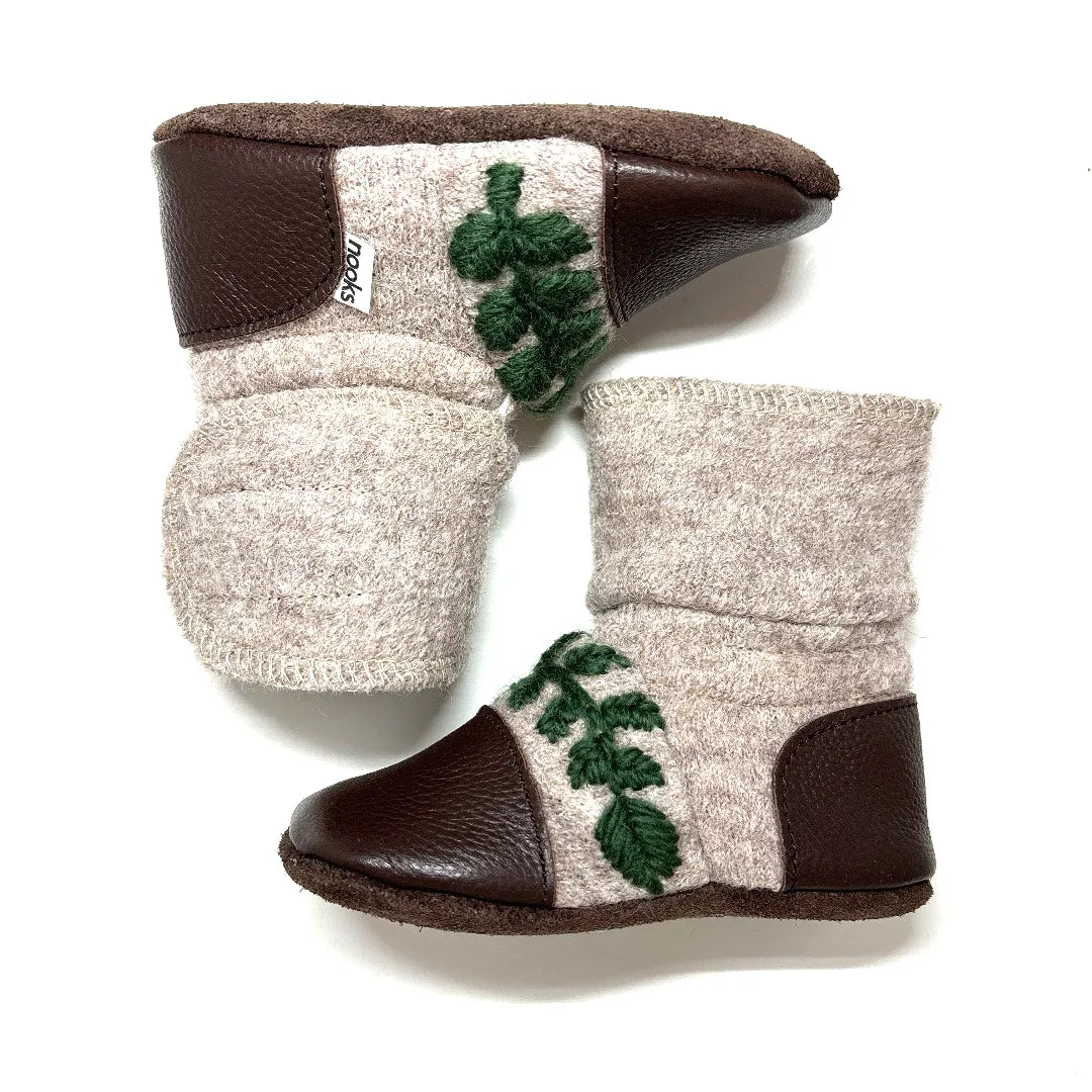 Sparrow Embroidered Felted Wool Booties