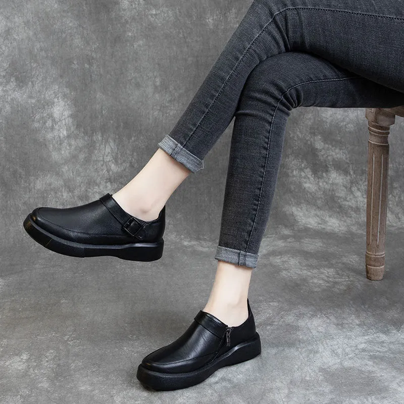 Spring Leather Casual Women Black Shoes