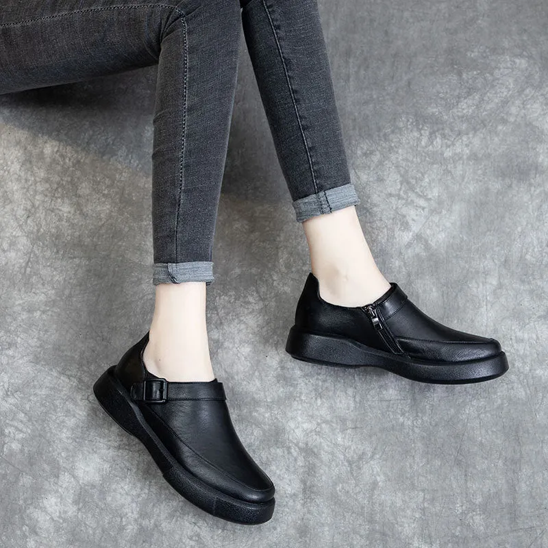 Spring Leather Casual Women Black Shoes