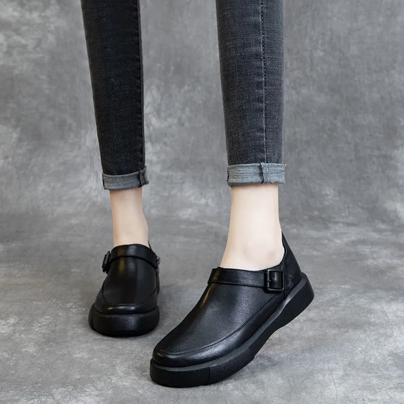 Spring Leather Casual Women Black Shoes