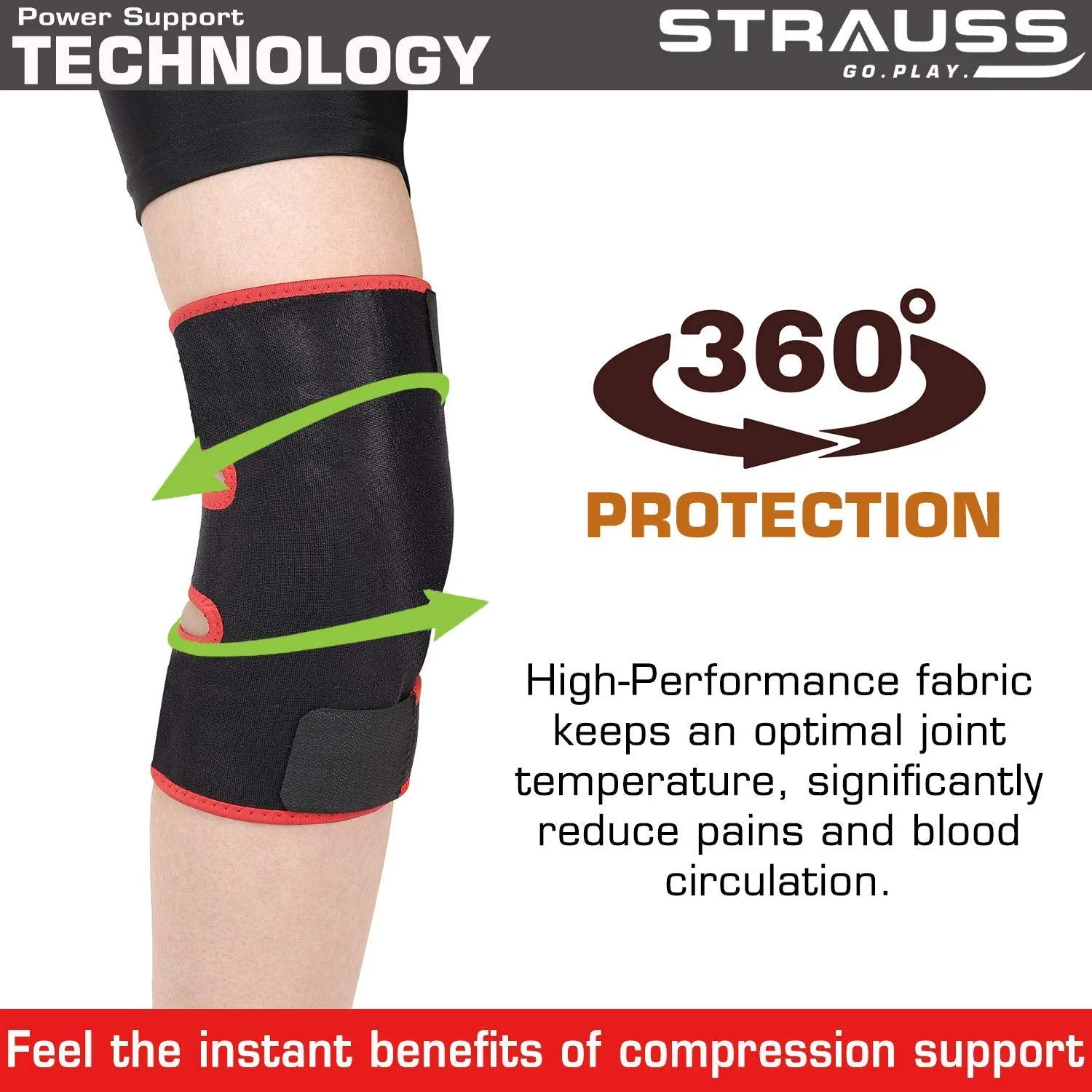 Strauss Adjustable Knee Support, Free Size (Black) and Wrist Support, Free Size (Black)