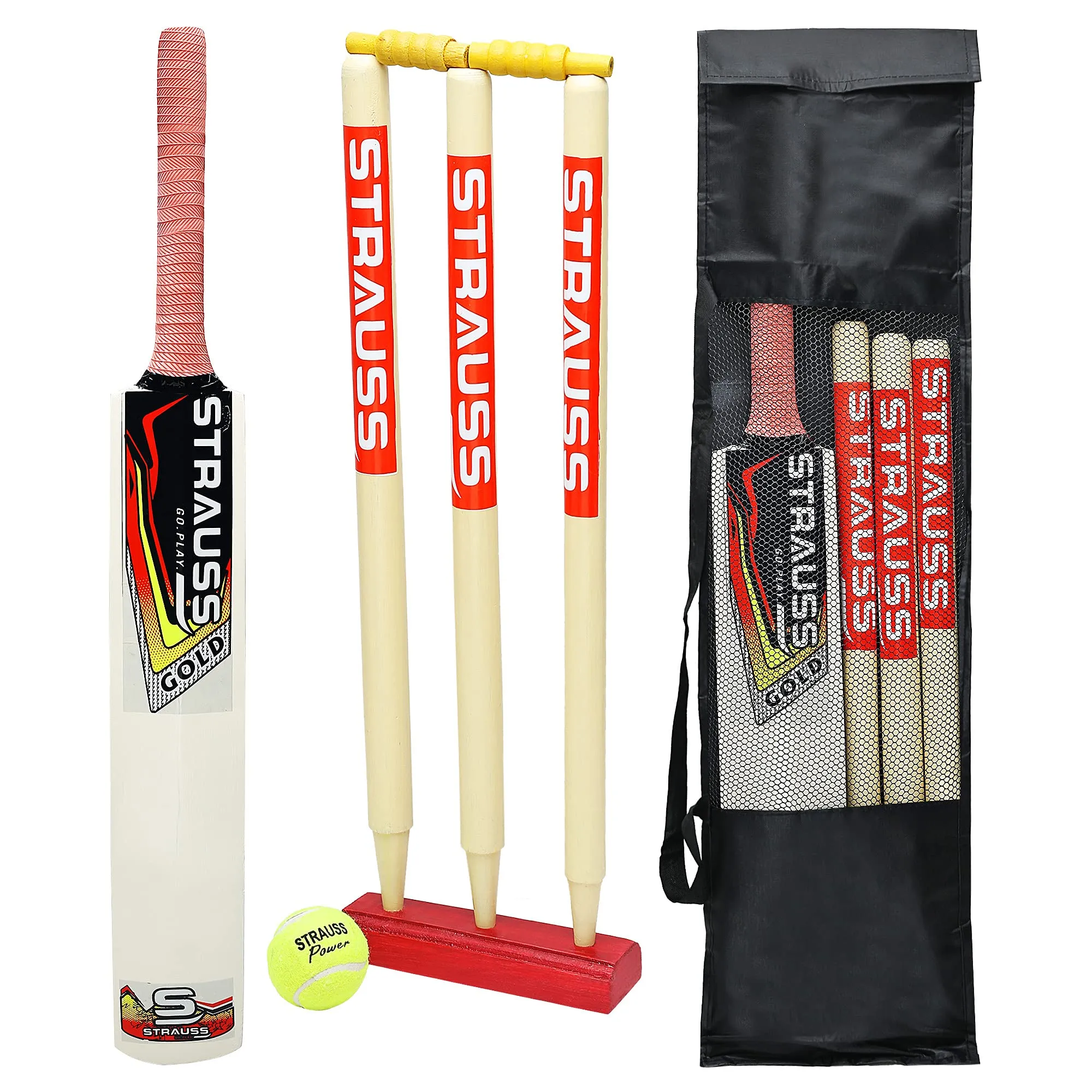 Strauss Cricket Kit, Size- 5 (Popular Willow bat 3 Stumps Holder 1 Ball Carry Bag)