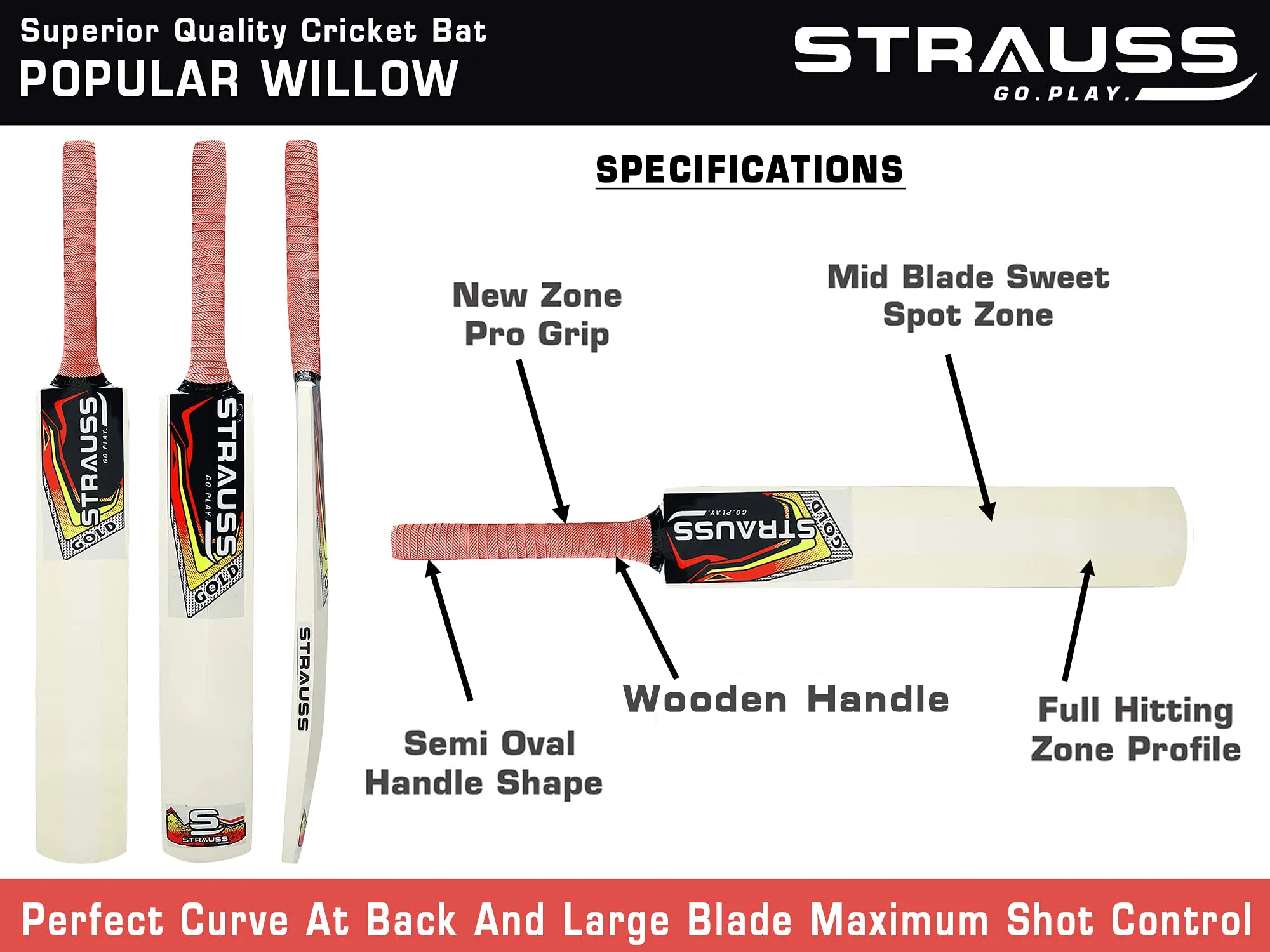 Strauss Cricket Kit, Size- 5 (Popular Willow bat 3 Stumps Holder 1 Ball Carry Bag)