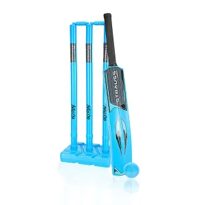 STRAUSS Cricket Set (Full-Size)|Durable Plastic Bat, Ball, Wickets| Beginner's Kit for Kids and Adults|Lightweight and Easy-to-Handle|Complete Cricket Gear for Outdoor Fun and Practice Sessions,(Blue)