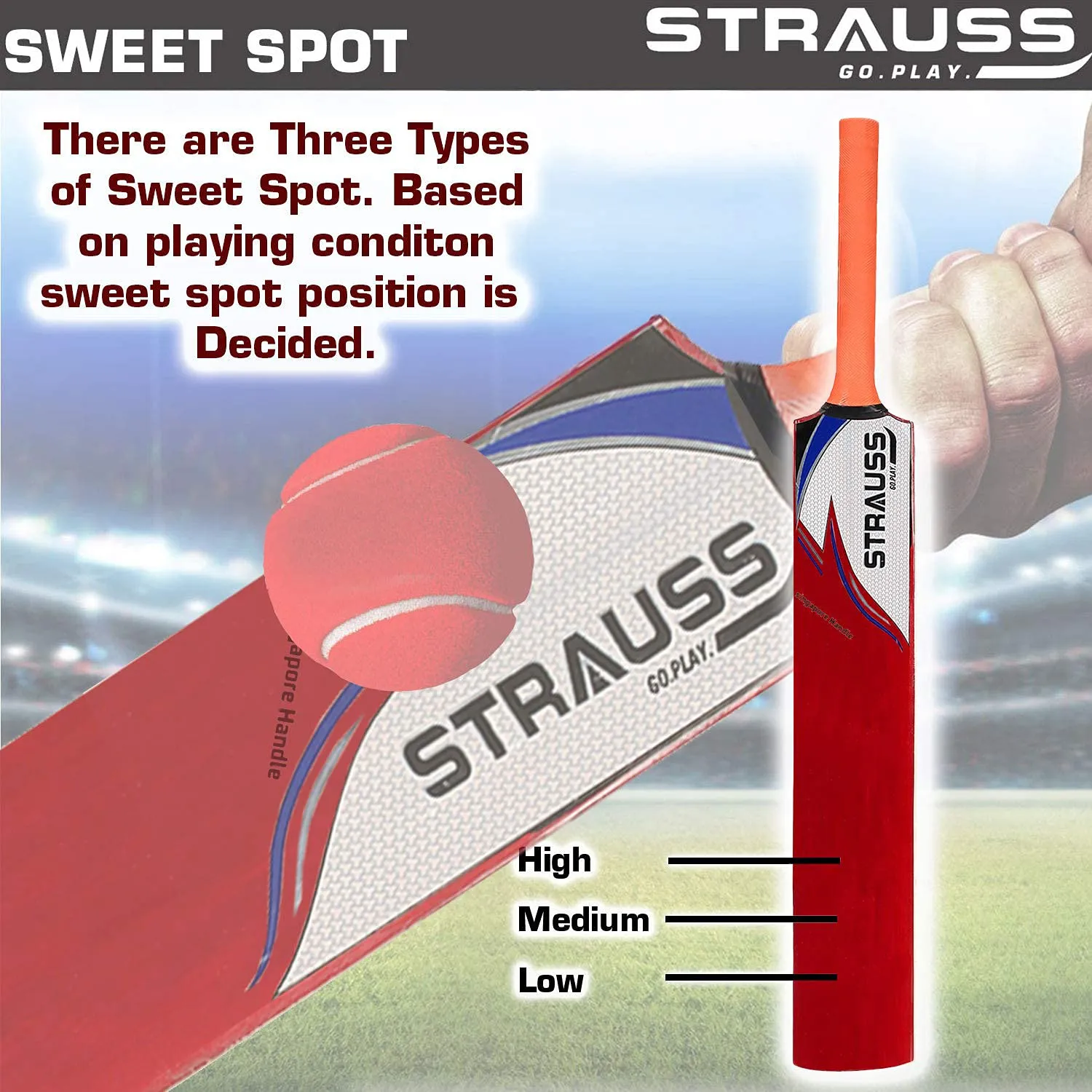 Strauss Master Scoop Tennis Cricket Bat,Full Duco, Red, (Singapur Handle)