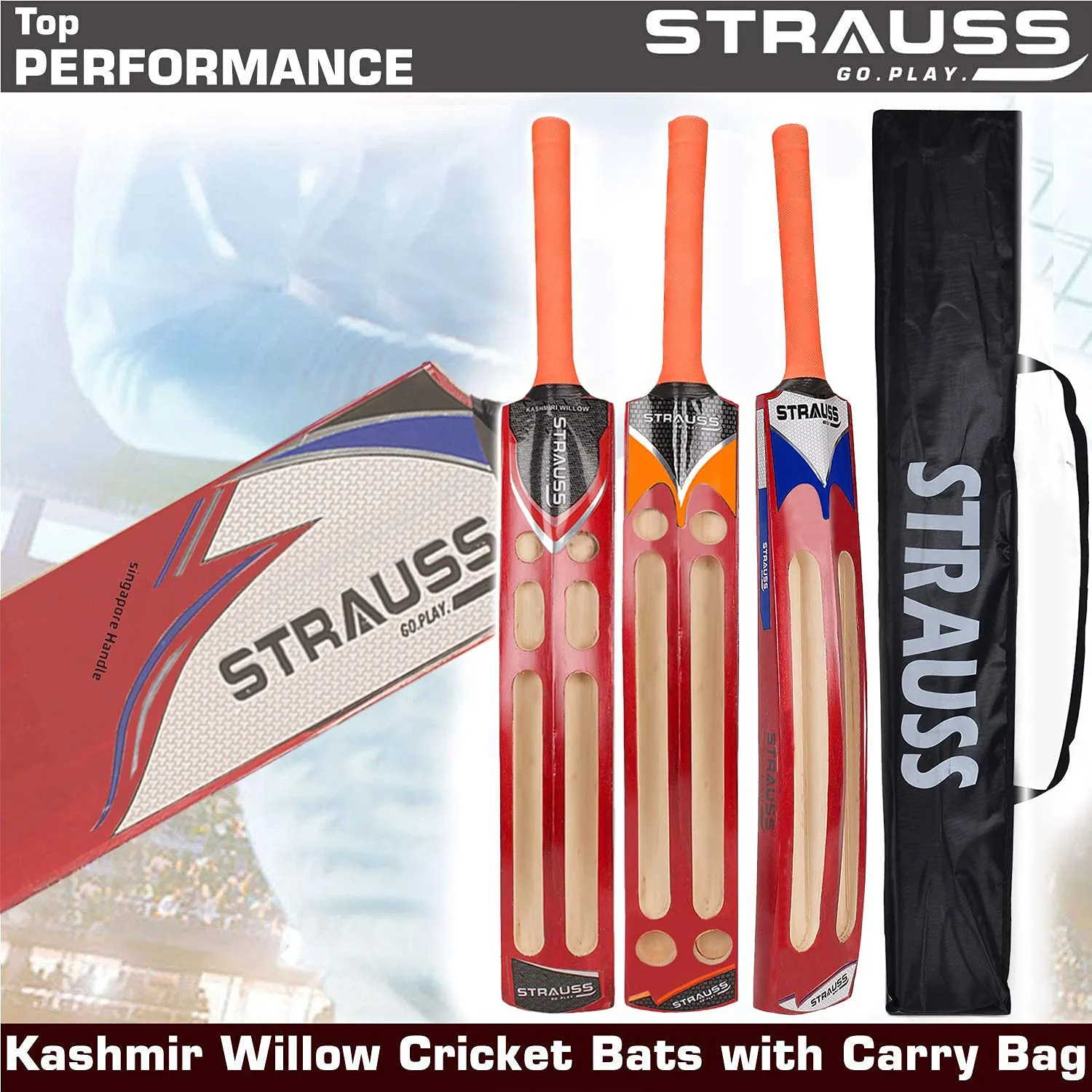 Strauss Master Scoop Tennis Cricket Bat,Full Duco, Red, (Singapur Handle)