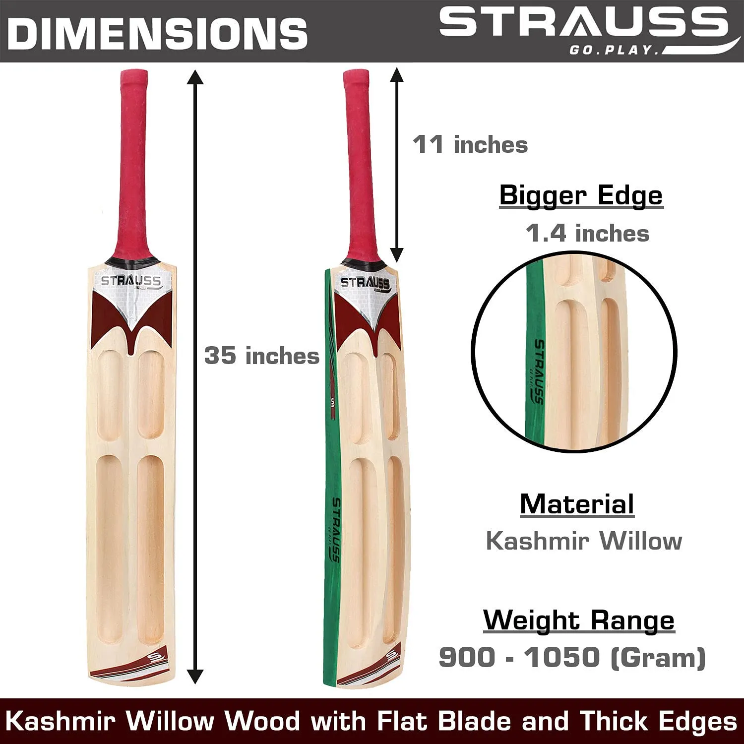 Strauss  Supreme Scoop Tennis Cricket Bat, Half Duco, Green, (Wooden Handle)