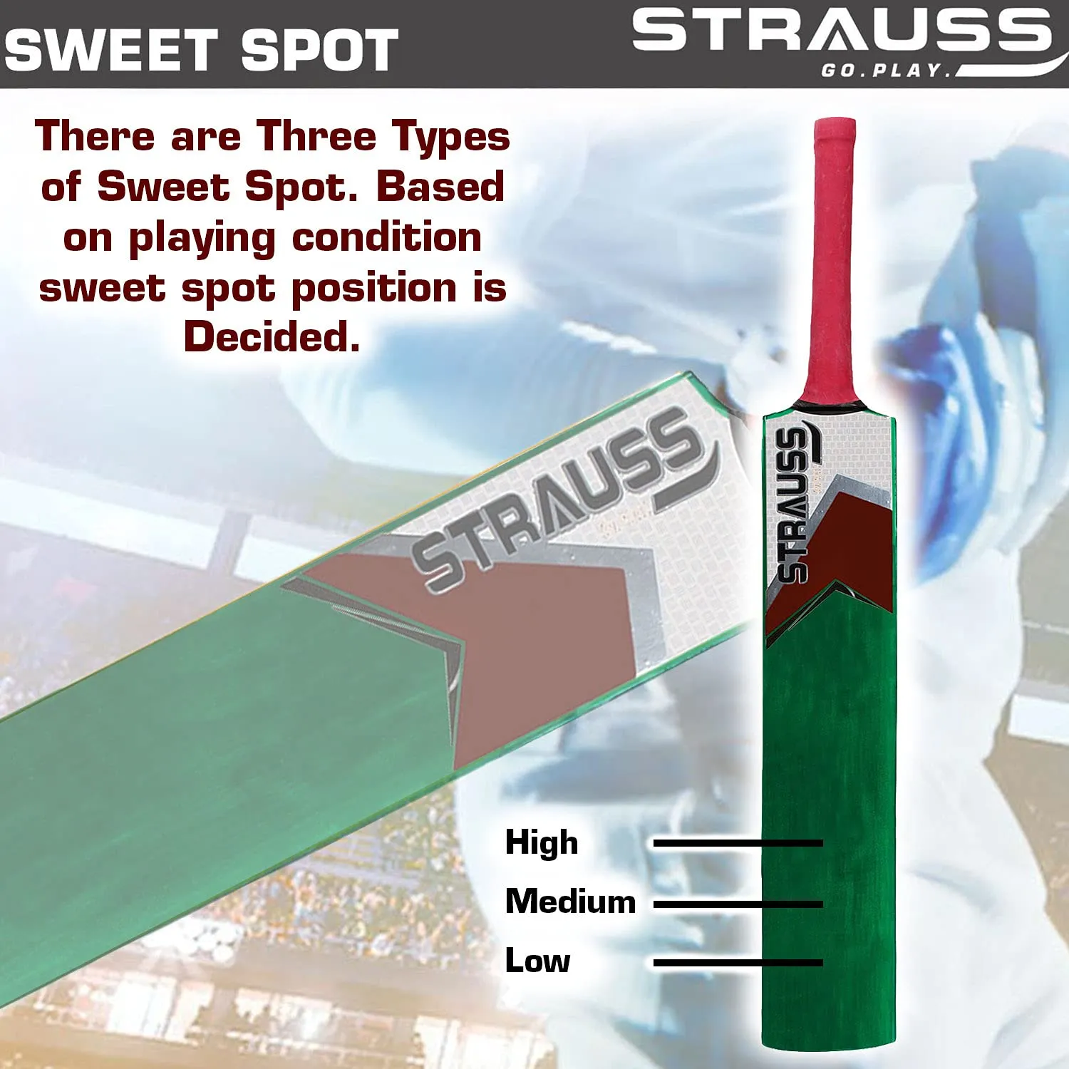 Strauss  Supreme Scoop Tennis Cricket Bat, Half Duco, Green, (Wooden Handle)