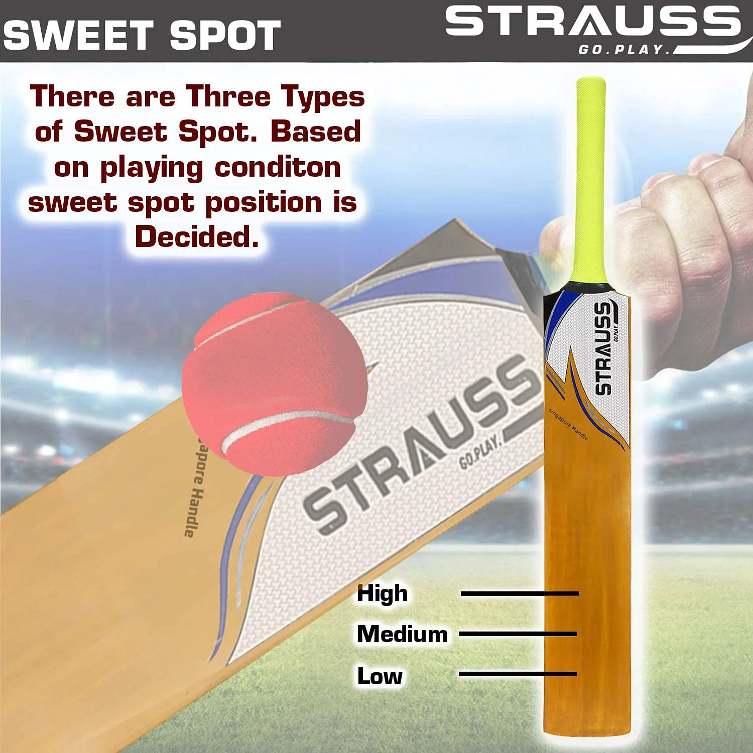 Strauss Supreme Scoop Tennis Cricket Bat,Full Duco,Golden, (Singapur Handle)